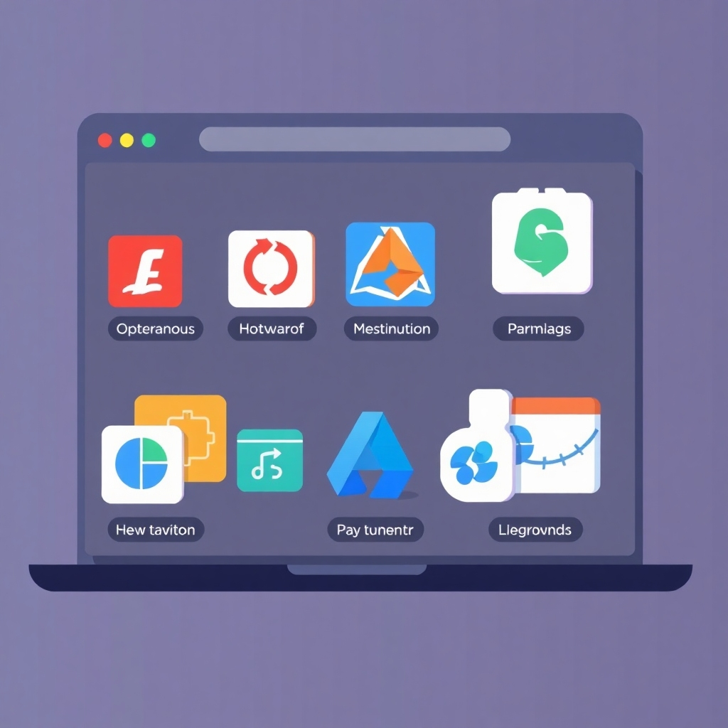 A stylized graphic showing a variety of software icons available for purchase in an online store. Use an interface that is intuitive and easy to use. The style should be similar to popular e-commerce sites. Use a color palette that is professional yet friendly.