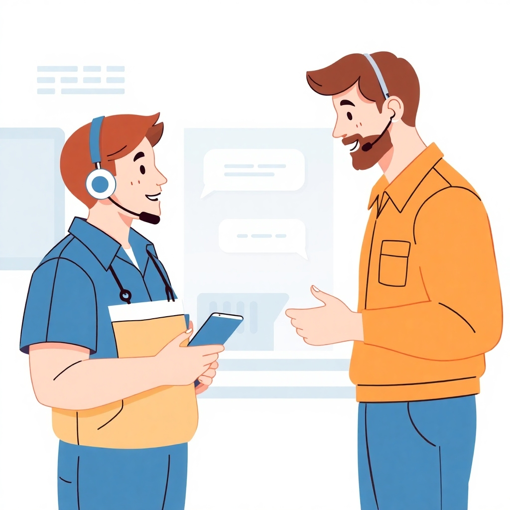 A stylized illustration showing a personalized approach to customer service, such as a technician interacting with a customer directly, listening attentively and answering questions. The image should convey a feeling of trust and reliability.